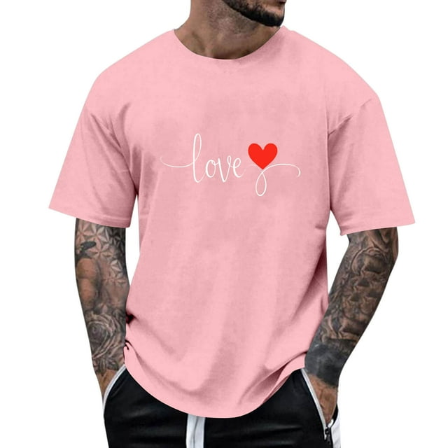 Yaoyar T-Shirts Graphiques Imprimés Cœur d'Amour pour Hommes Saint-Valentin T-Shirt Manches Courtes Col Rond Vintage T-Shirt Décontracté Été Tendance Pulls de Rue