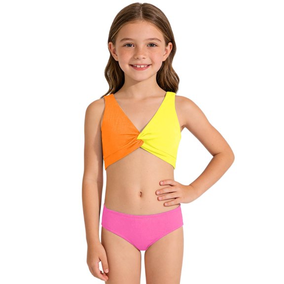 ibiyuan Girls Bathing Suits Size 7-8 Two Piece Adjustable Straps Bathing Suit Ruffle Tankini Set Swim Tank Top Allover Printed Beach Swimwear,13-14 Years