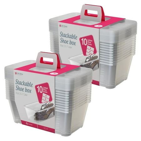 Life Story 5.7-Liter Clear Shoe & Closet Storage Box Stacking Container, 20 Pack