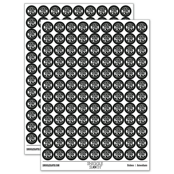 Food Label Pork 200 Round Stickers - Black - Gloss Finish - 0.50" Size