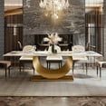 thumbnail image 2 of Tribesigns 78.7" Sintered Stone Dining Table, Luxury Kitchen Table with Pandora Sintered Stone Tabletop and Stainless Steel Pedestal for Dining Room for 8, White Gold, 2 of 5