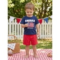thumbnail image 6 of BemeyourBBs Toddler Baby Boys 4th of July Outfit Patriot 250 Years Anniversary Independent Day Outfit Short Sleeve Letters Flag Embroidery T-shirt and Pockets Shorts Set Toddler Boys Summer Clothes, 6 of 9