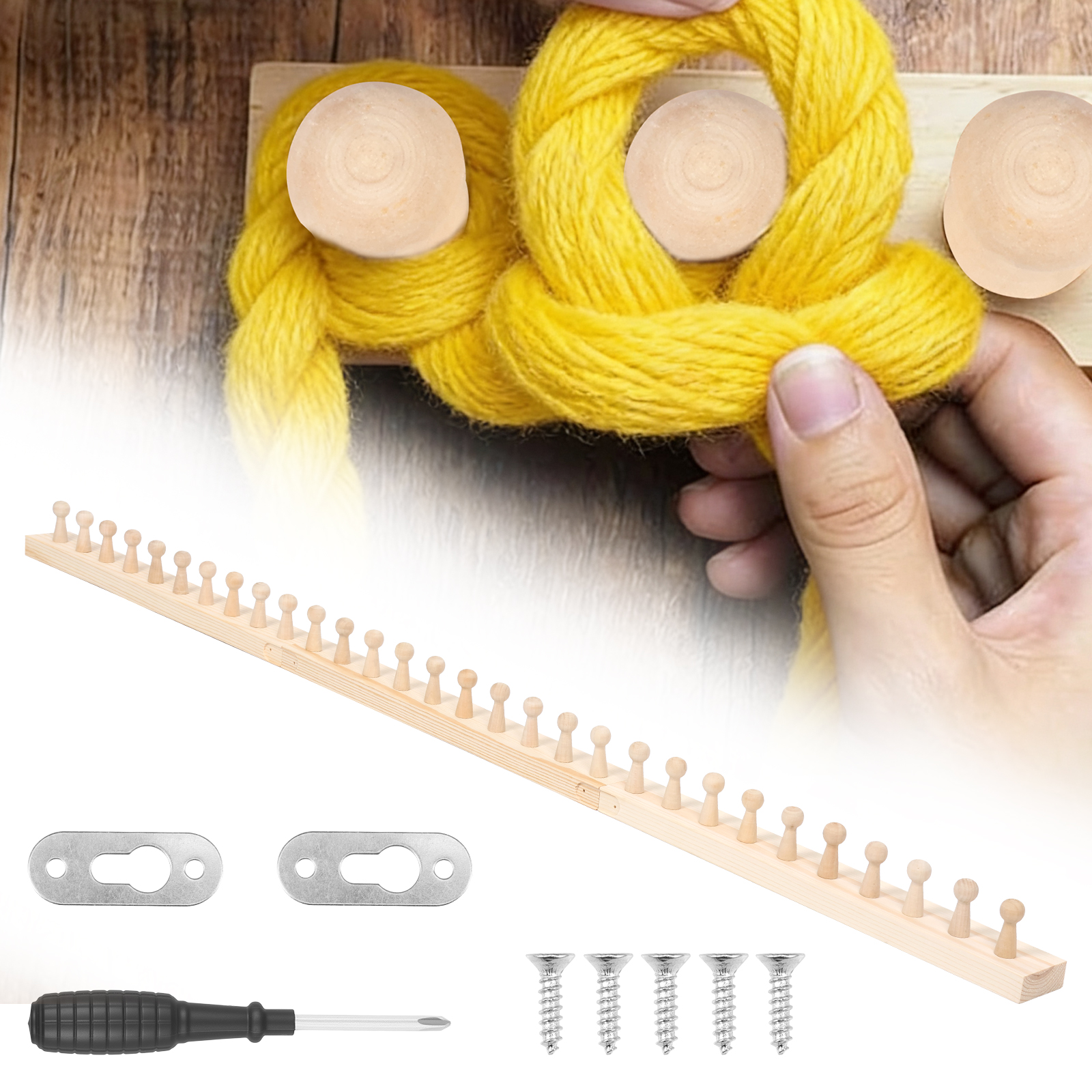 Chunky Blanket Loom, Adjustable Wooden Knitting Loom Frame for Hand Knitting, Foldable Weaving Tool for Blankets, Shawls, Scarves - Natural Wood