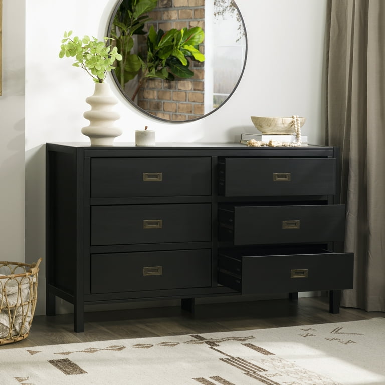 Walker Edison Annabelle Six Drawer Solid Wood Dresser, Black