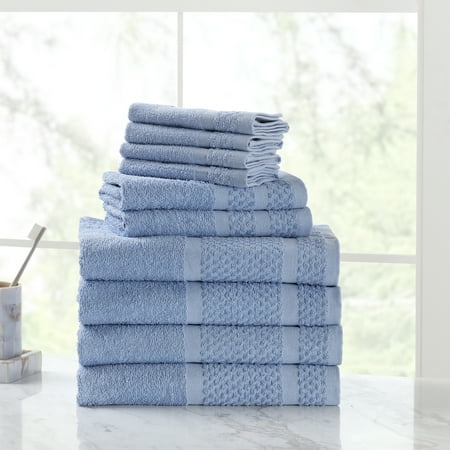 Mainstays 10 Piece Bath Towel Set with Upgraded Softness & Durability, Office Blue