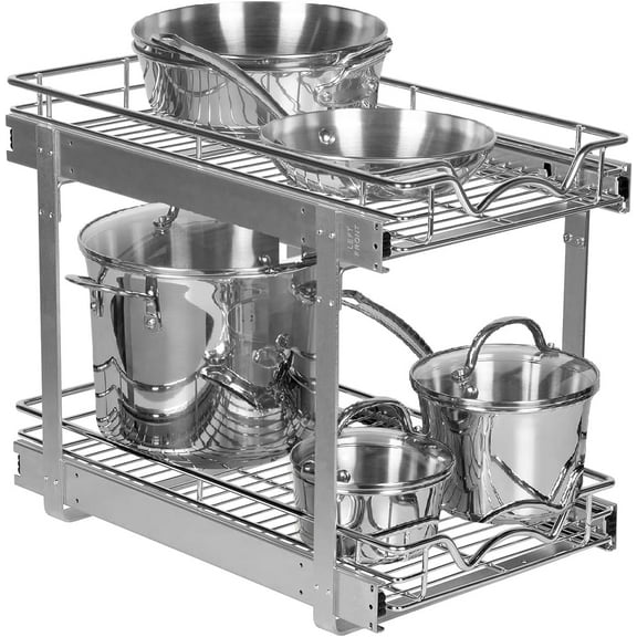 HOLDN’ STORAGE 2 Tier Pull Out Cabinet Organizer. Anti-Rust Chrome Finish - 12.5" W x 21" D x 16.5”H