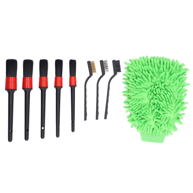Oubit Ensemble de Brosses de Detailing, 9 Pcs Brosses de Detailing pour Voiture Brosses de Detailing pour Voiture Ensemble de Brosses de Detailing Design Surélevé