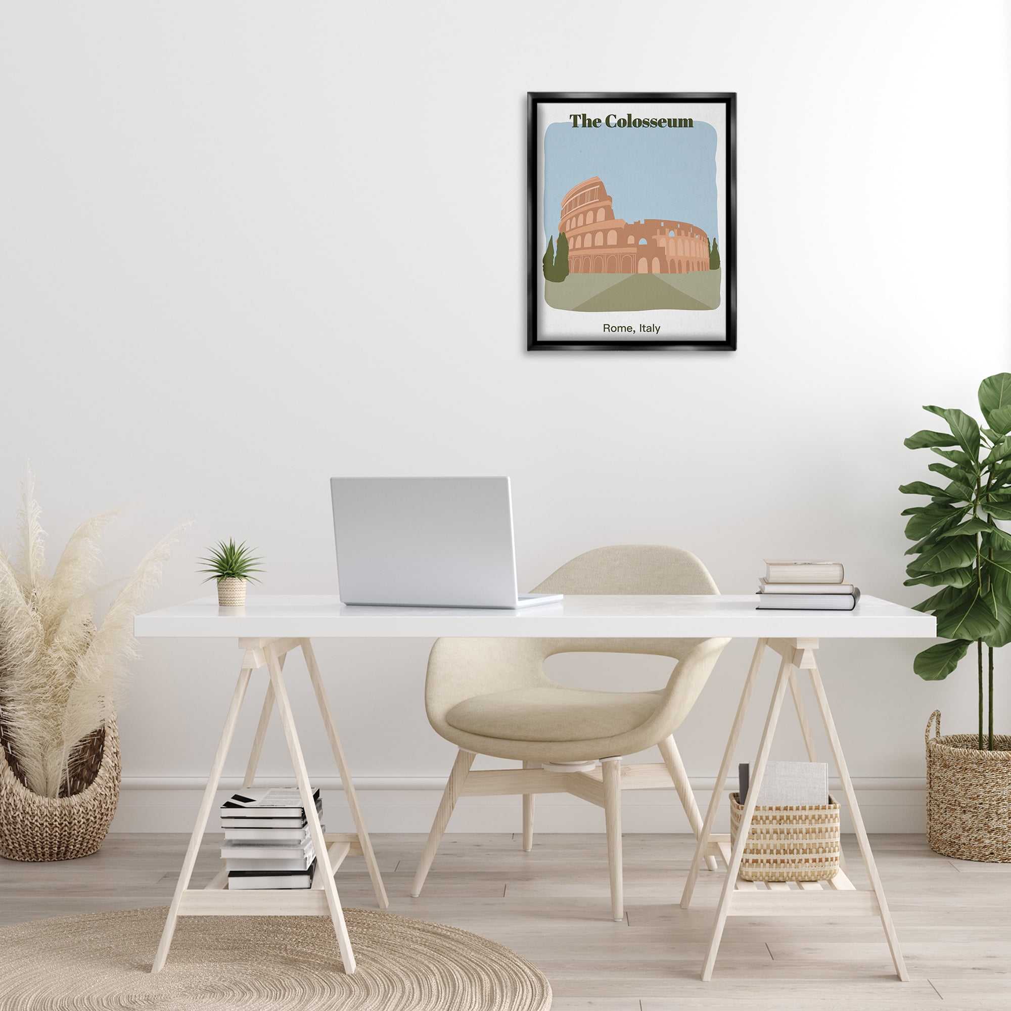 Stupell Industries The Colosseum Architecture Town & City Painting Black Floater Framed Art Print Wall Art, 17 x 21