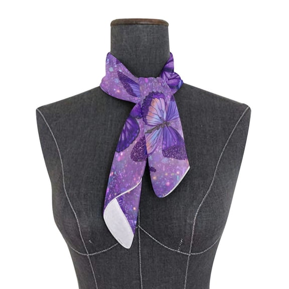 Square Scarf 24x24 Inch Shimmering Purple Butterflies Silky Satin Sun Protection Neck Scarf for Women Multi-Purpose Head Wrap Bandana for Hair Bag Decoration