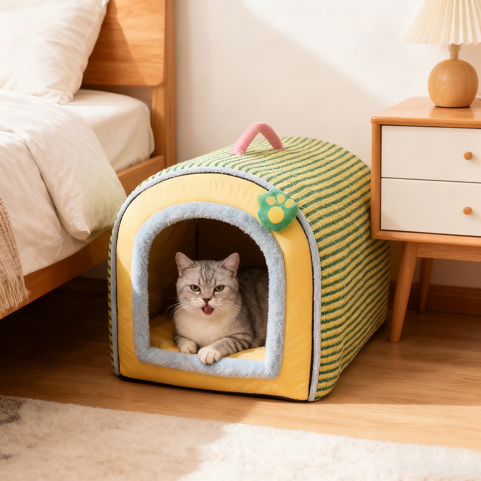 2-in-1 Portable Cat Sofa & House Bed, Foldable Pet Tent & Cave for Cats & Small Medium Dogs - Removable Washable Cover, Indoor Pet Furniture