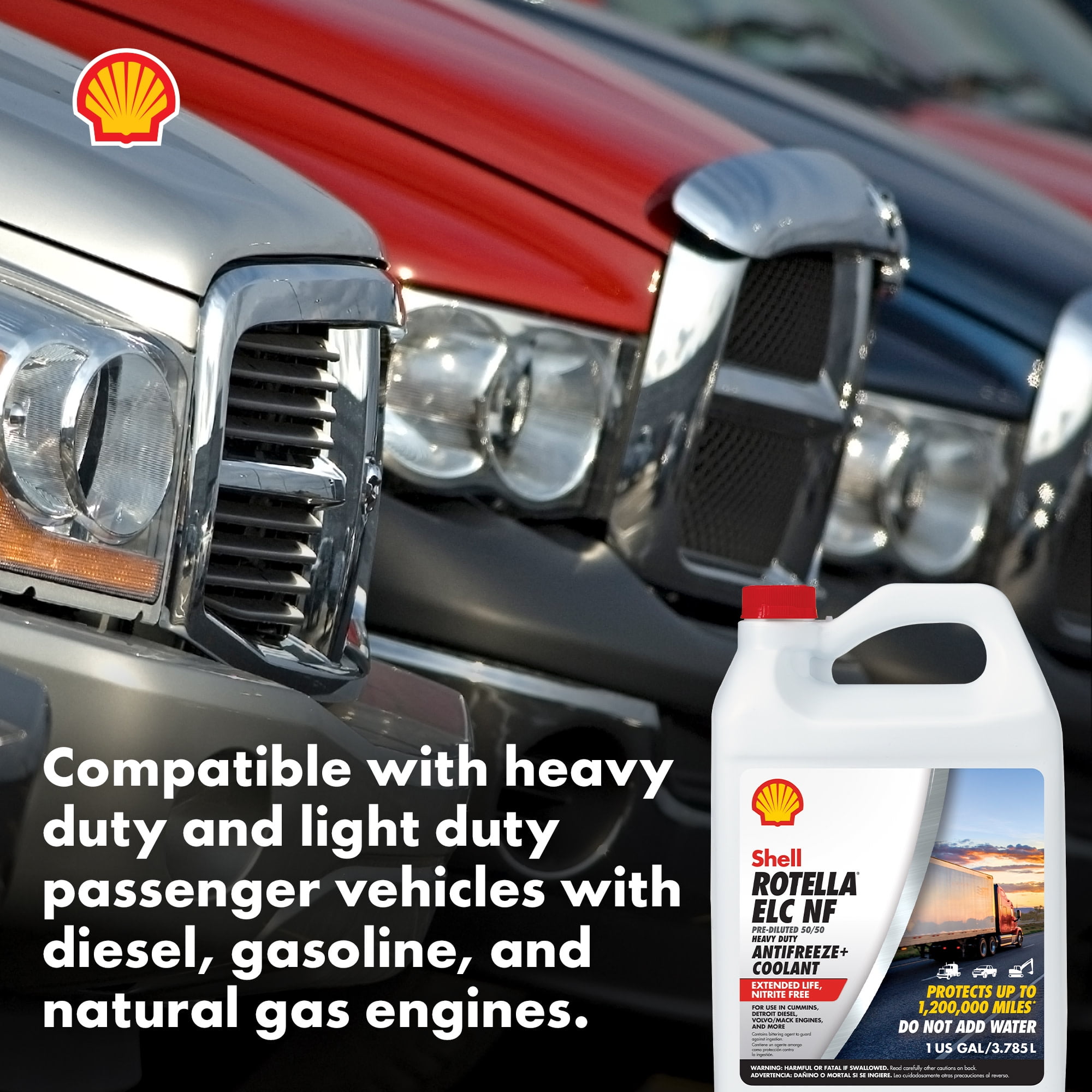 Shell Rotella Nitrite-Free Extended Life ELC Anti-Freeze + Coolant, Pre-Diluted 50/50, 1 Gallon
