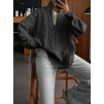 thumbnail image 5 of Womens Fall Sweaters Long Sleeve Quarter Zip Pullover Sweater Casual Loose V Neck Cable Knit Jumper Tops Gray XL, 5 of 7