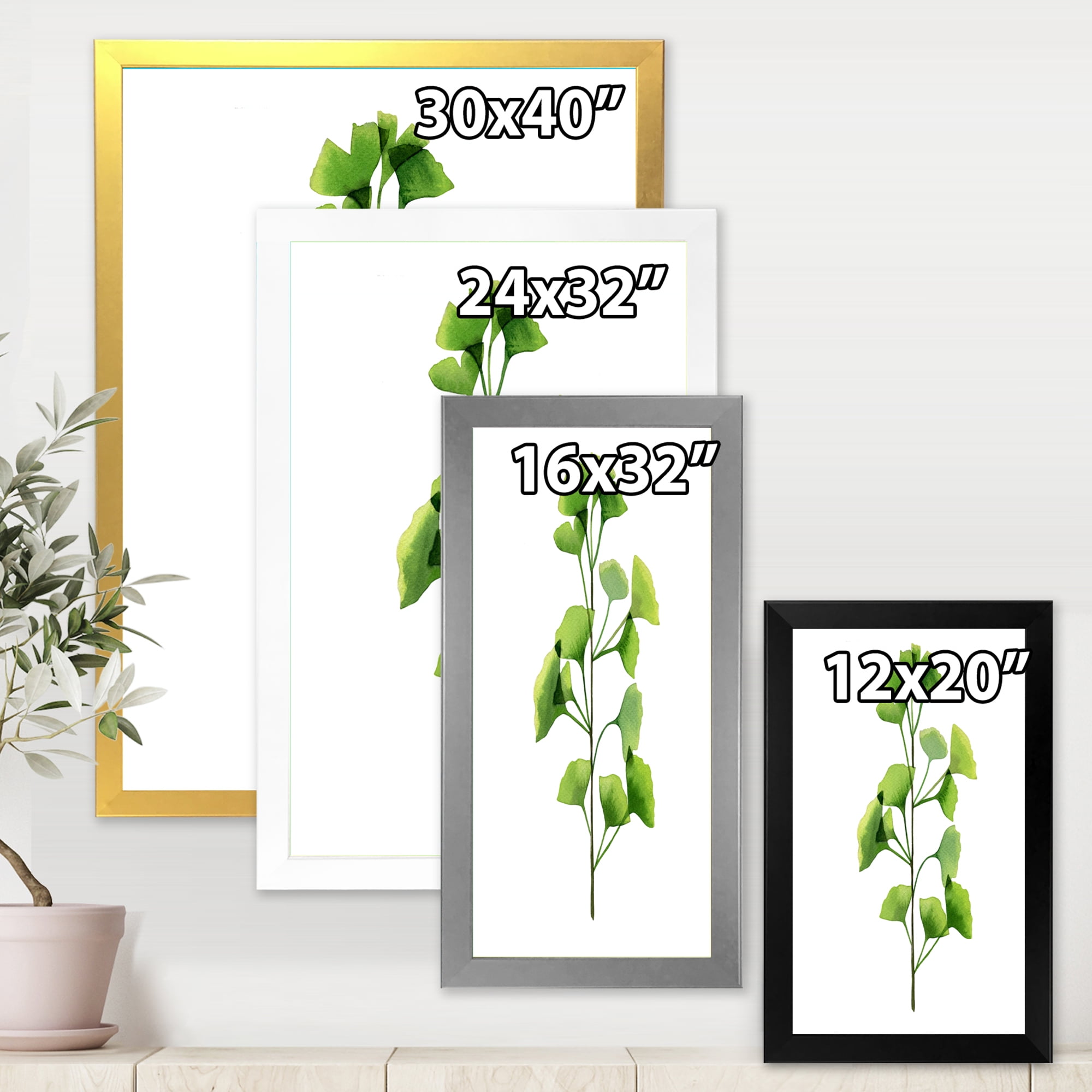 Designart 'Green Field Plant Foliage Branch' Farmhouse Framed Art Print