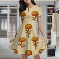 thumbnail image 2 of Orange Marigold Floral Pattern Fabric Women's Classic Swing Skater Dress Casual Work Party Cocktail Dresses, 2 of 6