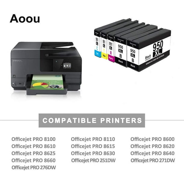 Cartouches d'encre Aoou 950XL 951XL compatibles avec l'encre HP 950XL,  fonctionne avec HP Officejet Pro 8600 8610 8100 8620 8630 8640 