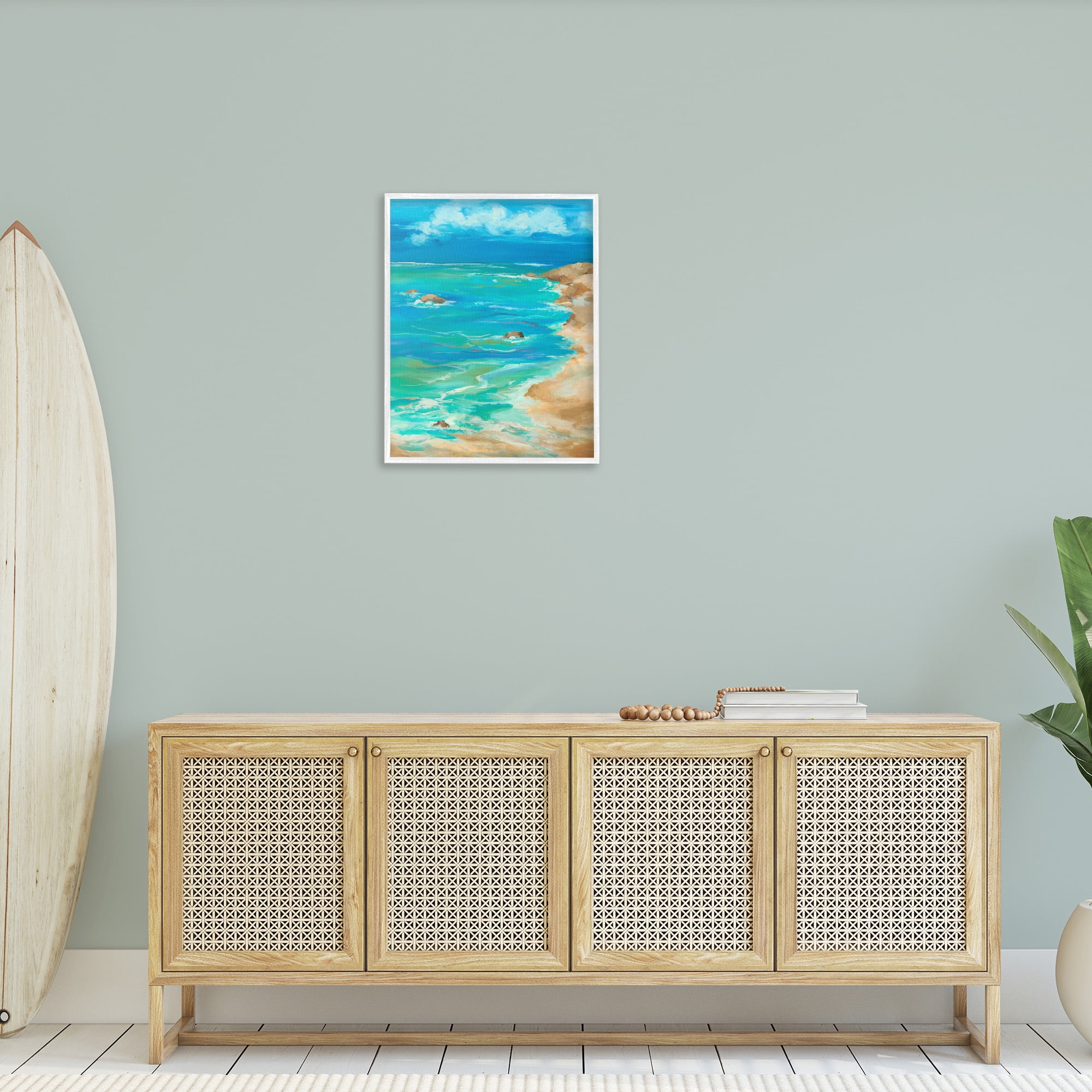 Stupell Industries Vivid Rocky Beach Cove Landscape Painting White Framed Art Print Wall Art, 24 x 30