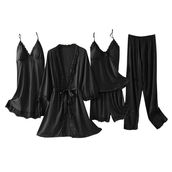 MIANHT Women's Pajama Set Summer Solid Color Lightweight Nightgown Casual Loose Fit Sweetheart Long Sleeve Items