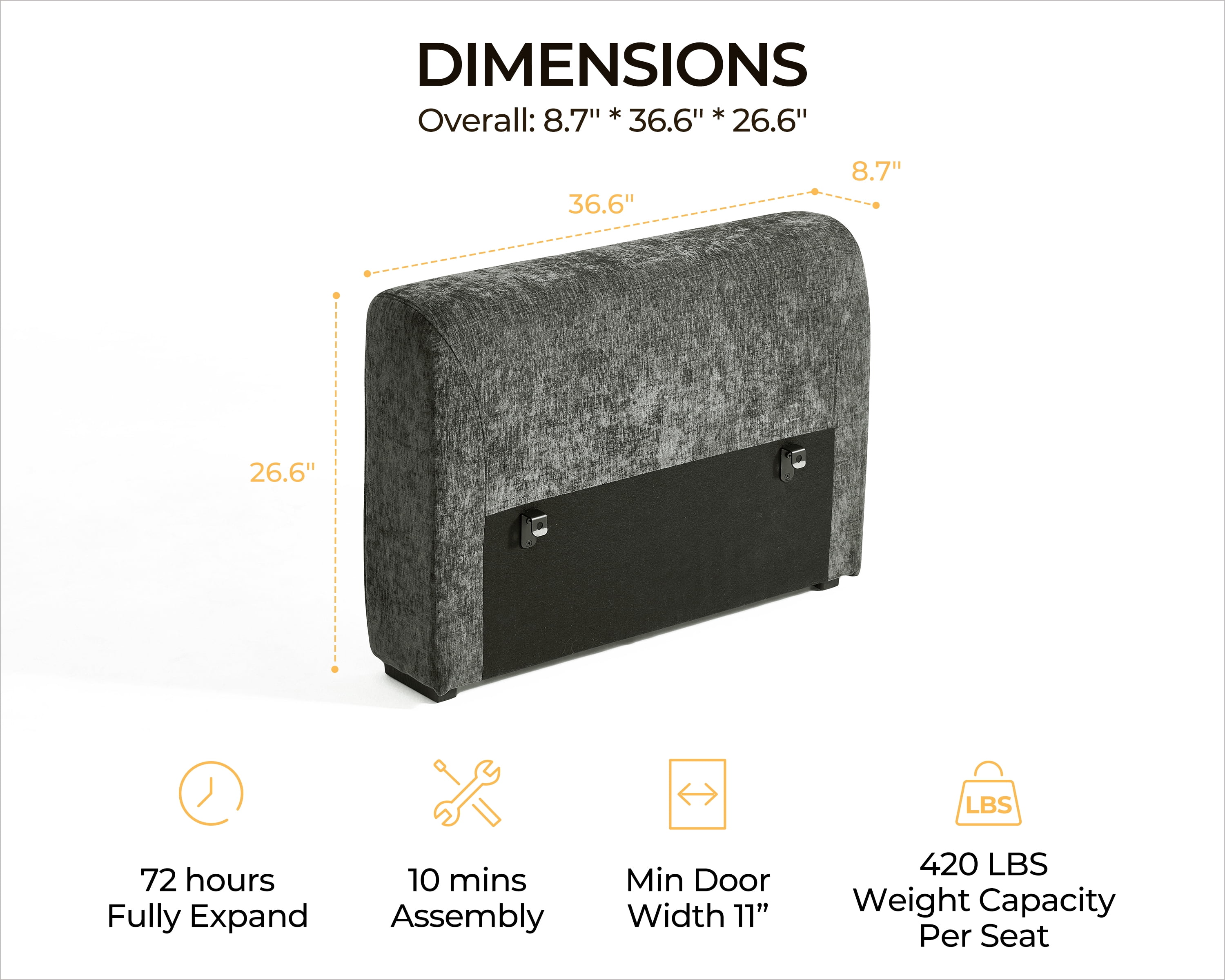BEDEEP Chenille Modular Sectional Sofa Armrest, Gray