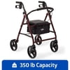 Medline Rolling Walker, Folding Rollator with Seat and 8-In Wheels, Burgundy, 350-lb Capacity, Steel