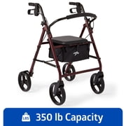 Medline Rolling Walker, Folding Rollator with Seat and 8-In Wheels, Burgundy, 350-lb Capacity, Steel