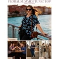 thumbnail image 4 of SHOWMALL Women's Plus Size Pleated Tunic Top, Navy Blue 3X Short Sleeve Scoop Neck Shirt with Decorative Buttons, Casual Loose Fit Summer Blouse, 4 of 8