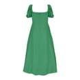 thumbnail image 5 of MIXUE Summer Dresses for Women Solid Color Square Collar Short Sleeve Split Slim Comfortable Maxi Dress Beachwear,Green,XXL, 5 of 5