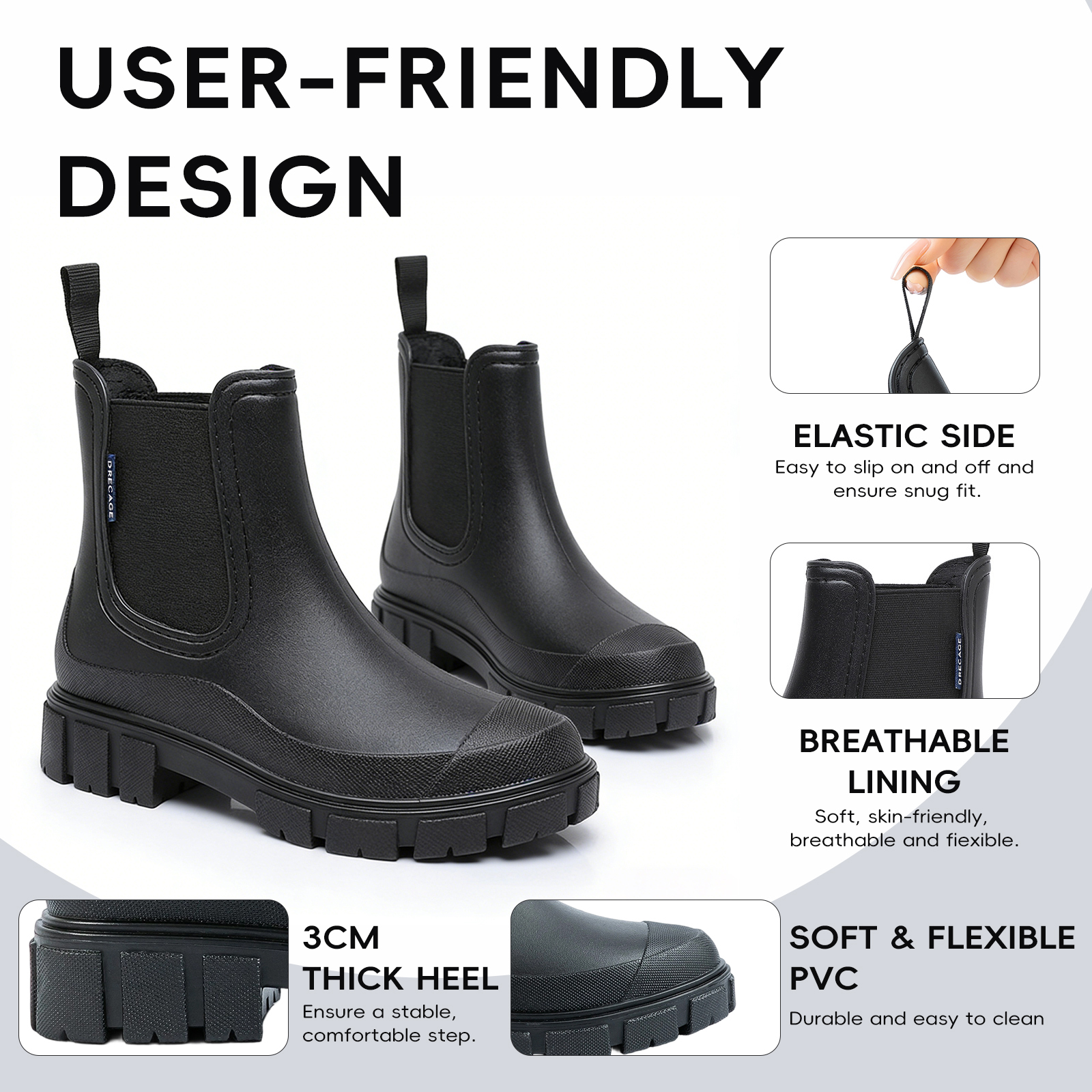 Sogetch Women's Waterproof Ankle Rain Boots Chelsea Style photo 4