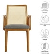 thumbnail image 3 of Side Dining Chair Armchair, Gray, Fabric, Wood, Rattan, Bar Pub Cafe Bistro Dining Kitchen Hospitality Restaurant, Modern Contemporary, HB37088, 3 of 9