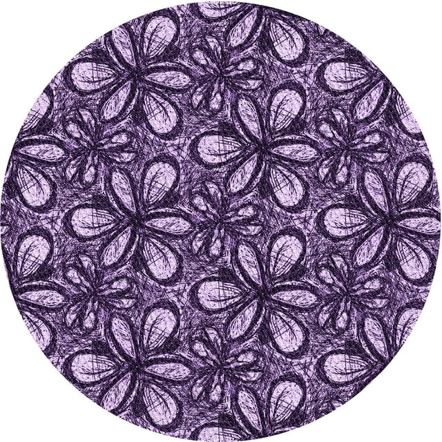 Ahgly Company Machine Washable Indoor Round Transitional Bright Lilac Purple Area Rugs, 7' Round
