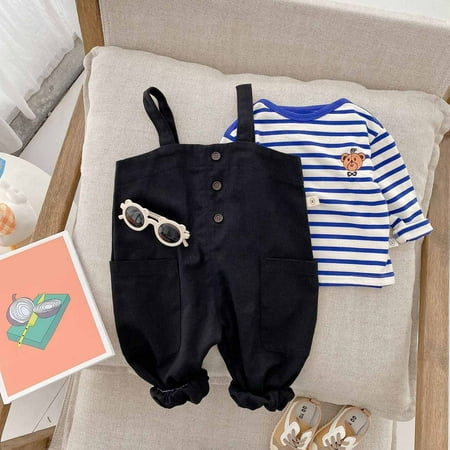 

dmqupv Summer Toddler Girl Clothes Toddler Girls Boys Fashion Solid Color Jumpsuit Overalls Spring Clothes Baby Jumper Outfit Black 6-12 Months