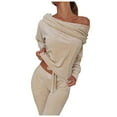 thumbnail image 1 of Women's Casual Solid Color Long Sleeved Off Shoulder Sweatershirt Sports Suit, 1 of 6
