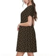 thumbnail image 2 of Honeii Robe à Manches Courtes Imprimé Treillis Marocain Marron pour Femmes, Robe Décontractée Confortable, Mélange Polyester Spandex Doux, Tenue Quotidienne Élégante pour l'Été, Parfaite pour les Voyages et les Vacances, 2 of 6