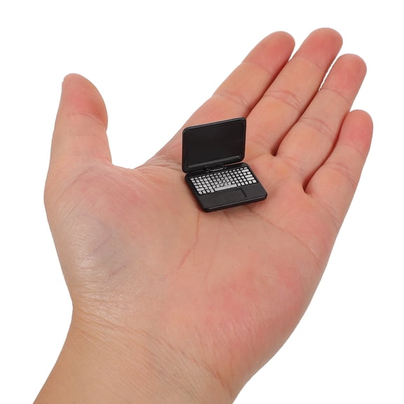 ELAYARD Miniature Black Laptop Computer Set for Dollhouse, 8pcs Realistic Pretend Play Toy for Kids’ Imaginative Play