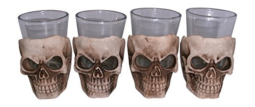 4x Skull Shot Glasses Drinking Glass Skulls Student Tequila Shooter Bar Whiskey  Set of Four Novelty Shot Glasses Home Kitchen Decor