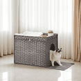 thumbnail image 5 of LEDREM Handwoven Rattan Cat Litter Box Enclosure, Hidden Litter Box Furniture with Removable Tray & Mat, Boho End Table, Dove Gray, 5 of 6