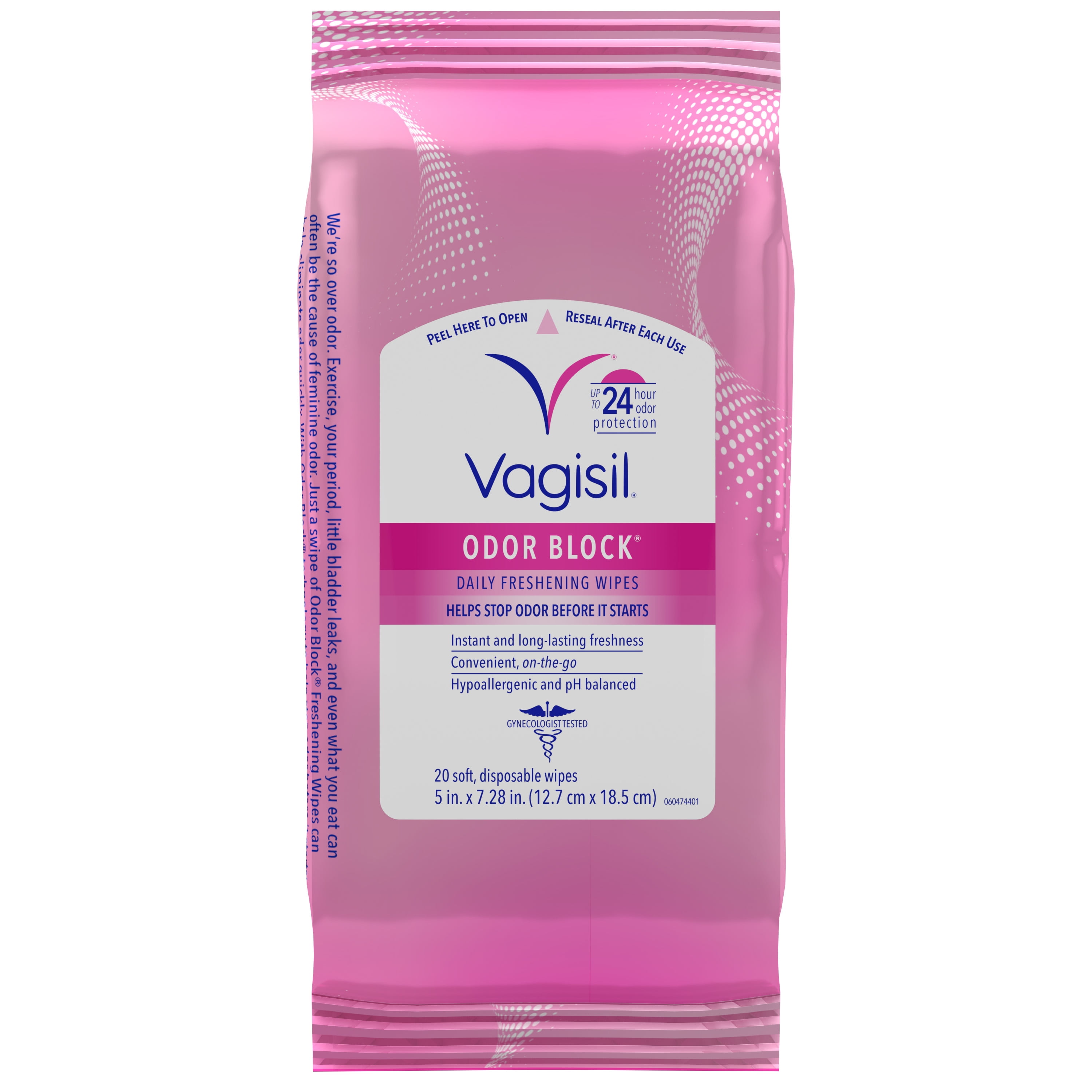 (2 pack) Vagisil Odor Block Daily Freshening Feminine Wipes, 20 Count in a Resealable Pouch, 3 Pack