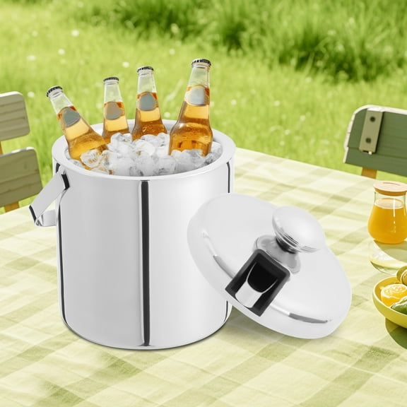Outdoor Insulated Ice Bucket Stainless Ice Bucket With Lid & Ice Tong Double Wall Stainless Steel Insulated Ice Bucket, Keeps Ice Cold