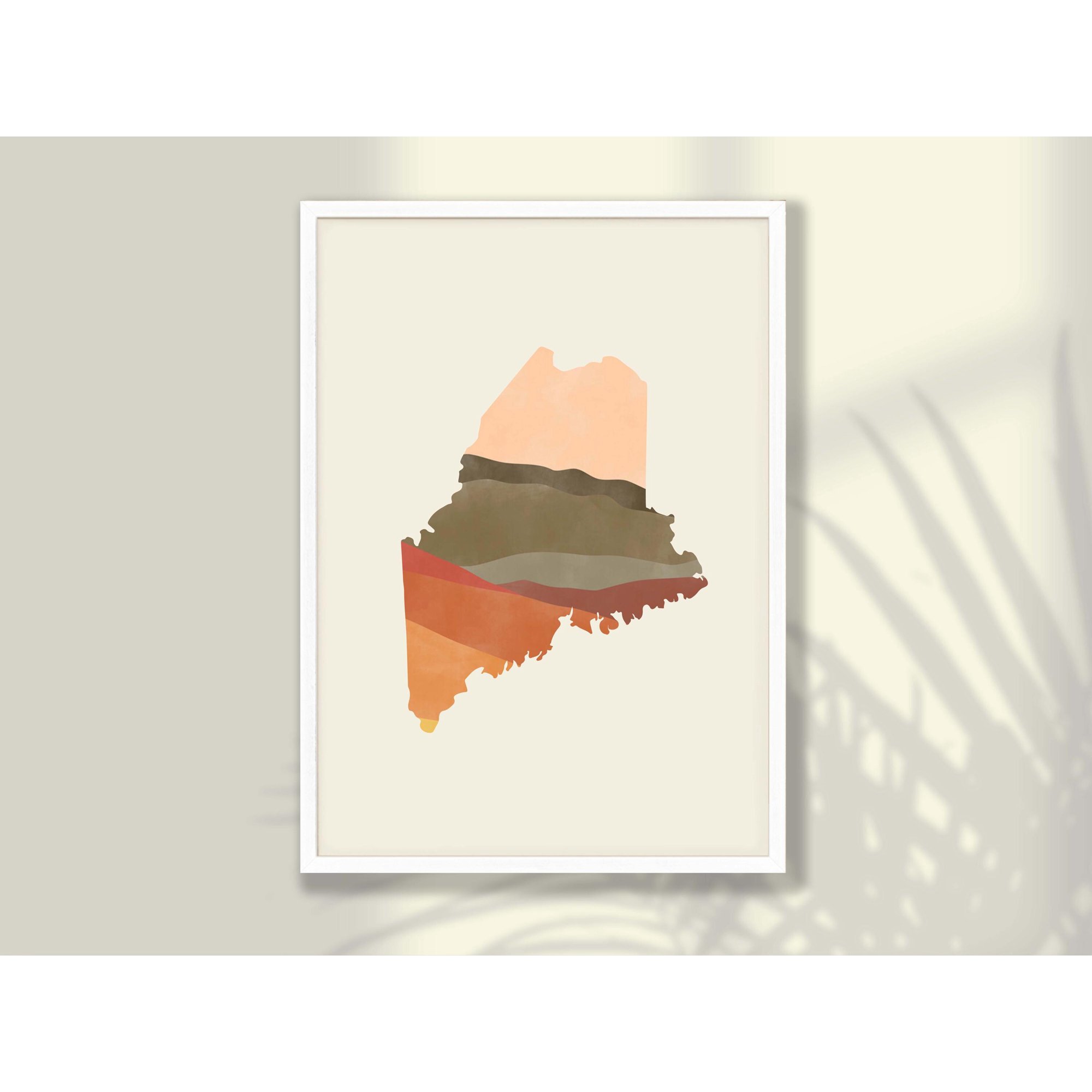 Boho Maine Map Art Print - State Wall Decor Home Decor Office Wall Art Living Room Decor, Paper Poster Only