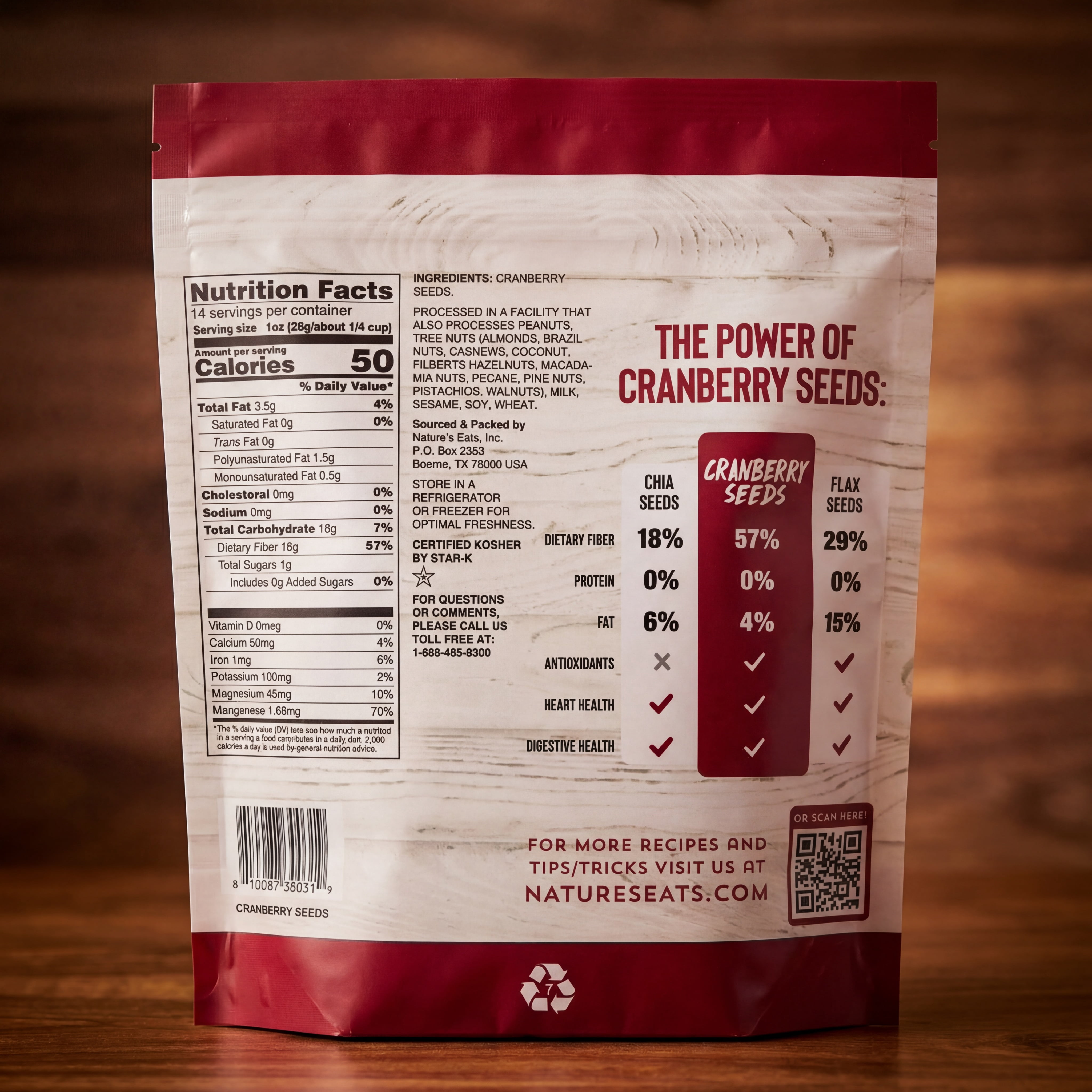 Nature’s Eats Whole Cranberry Seeds – Gluten-Free Superfood, Plant-Based, Rich in Antioxidants, Heart & Digestive Health Support, Clean Label, 14 oz