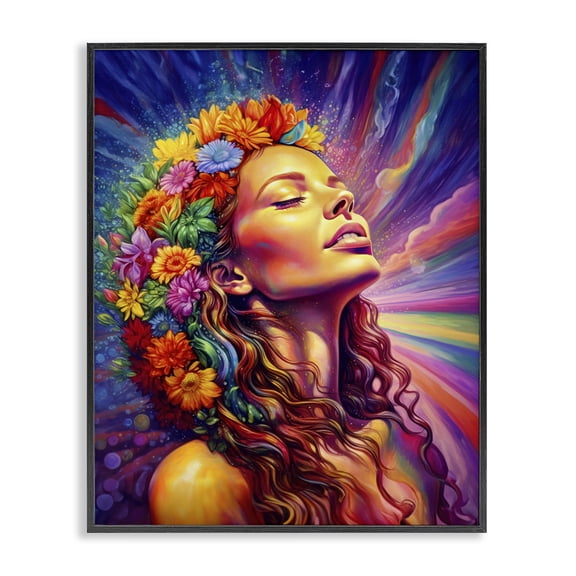 Stupell Industries Eclectic Woman with Floral Garland Black Framed Giclee Art, 11 x 14, by Spirit of the Rainbow