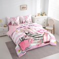 thumbnail image 2 of Erosebridal Cosmetics Perfume Bedding Sets Twin Size,Pink Flower Comforter Sets with Sheets,Geometric Stripes Bed in a Bag Twin Size For Girls,Super Cozy Room Decor Reversible,7-Piece, 2 of 5