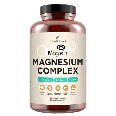 Amandean Magnesium L-Threonate Complex. Threonate, Glycinate, Malate Supplement. 90 Veggie Capsules. High Absorption Magtein   Bisglycinate Chelate   DiMagnesium Malate. Brain Health, Sleep, Calm