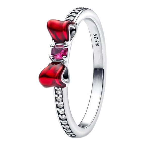 925 Sterling Silver Red Bow Ring Women Finger Ring For Party Jewelry