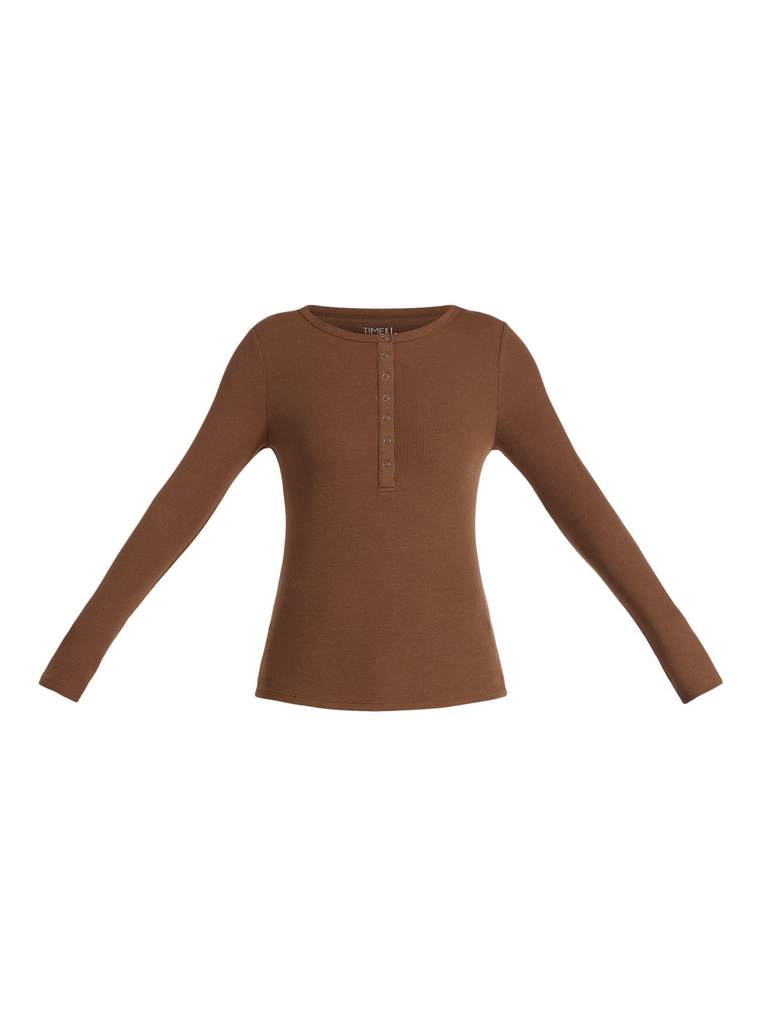 Time and Tru Women's Ribbed Henley Shirt with Long Sleeves, Sizes XS-XXXL
