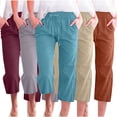 thumbnail image 2 of FJUCHAI Linen Pants for Women Loose Comfy Wide Leg High Waisted Drawstring Casual Pants 3/4 Trousers S-5XL, 2 of 8