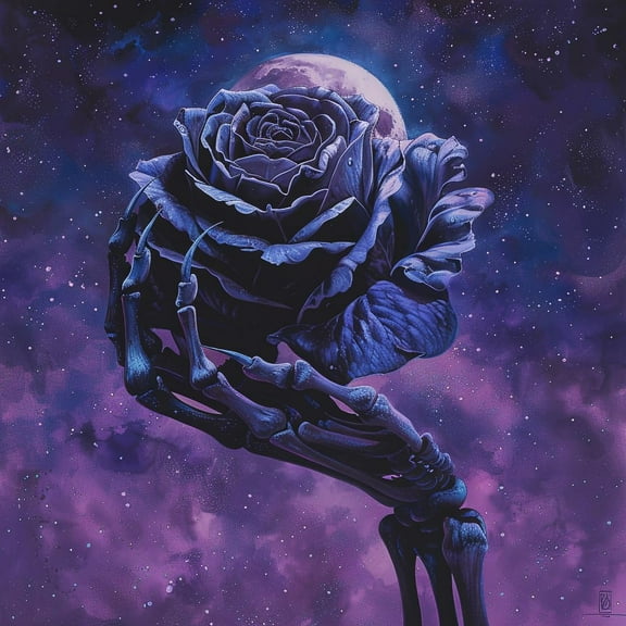 Black Skeleton Hand Hold Rose 5D Diamond Art Painting by Number Kits for Adults DIY Paint with Full Drill Round Diamond Gems Painting Art Craft for Home Wall Decor 13.8x13.8inch