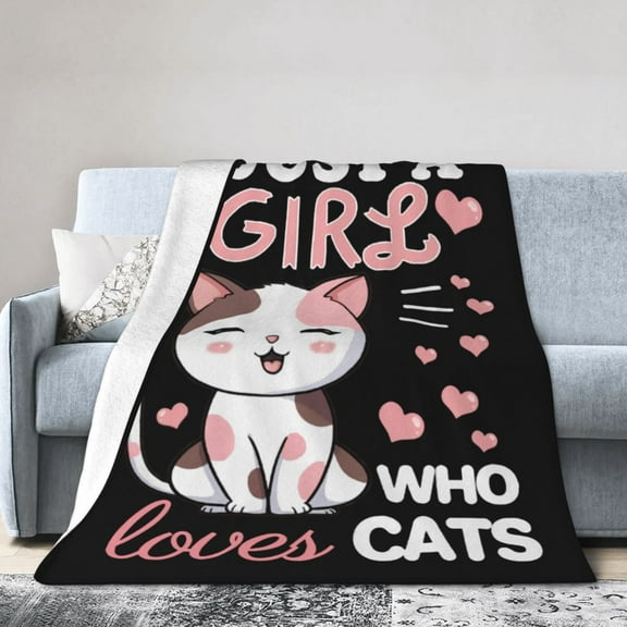 Just A Girl Who Loves Cats Blanket Gifts For Kids Adults - Lightweight Throw Blanket For Bedroom Living Room Decor Soft Fuzzy Fleece Cozy Plush Bed Couch 60"X50"
