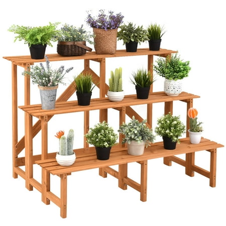 3 Tier Plant Stands - Costway 3 Tier Wide Wood Plant Stand Flower Pot Holder Display Rack Shelves Step Ladder