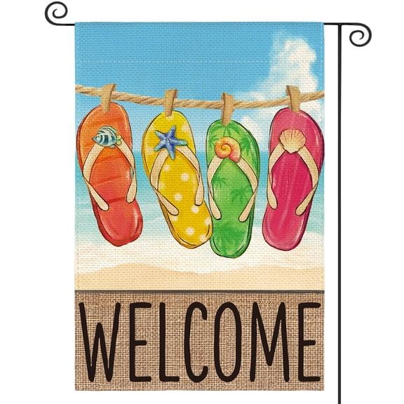 Summer Beach Flip-flop Garden Flag Double Sided, Seasonal Holiday Burlap Yard Outdoor Decoration