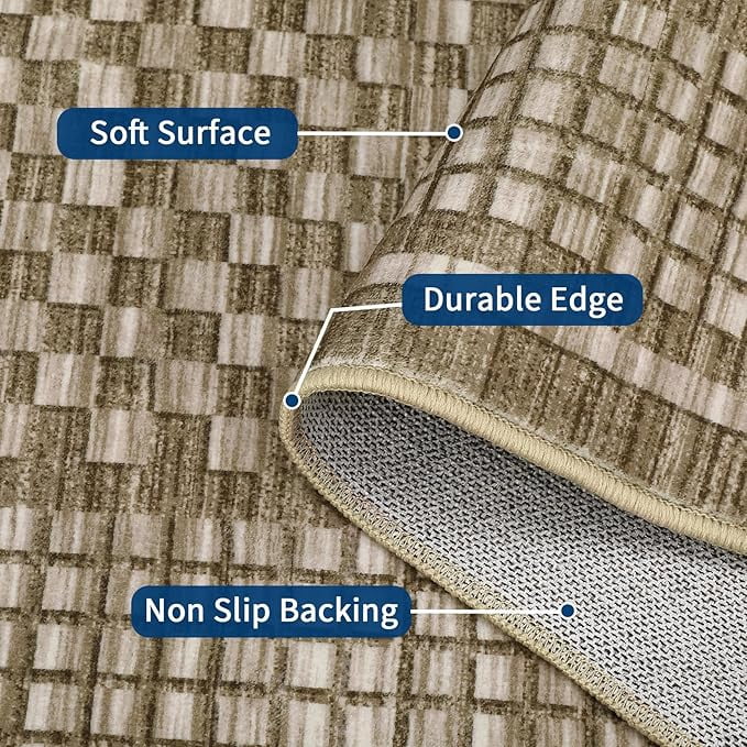 Large Living Room Area Rug 8x10 - Machine Washable Modern Rugs Boho Neutral Rug Non Slip Non-Shedding Low Pile Farmhouse Carpet for Bedroom Nursery Classroom Dorm 8'x10' Brown